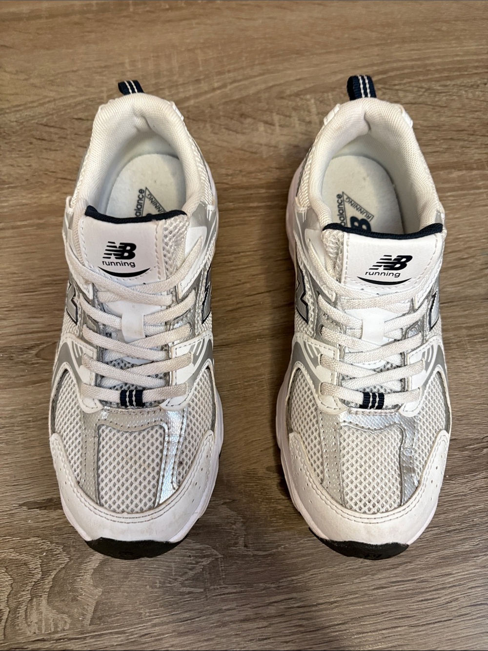 New Balance Kids White and Navy Running Sneakers